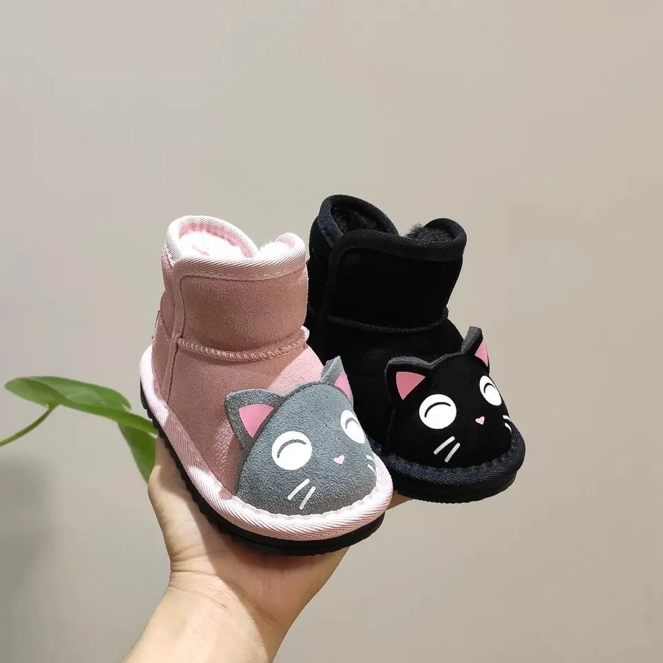Toddler Kids Unisex Adorable Cat  Snow Boots Pink and Black