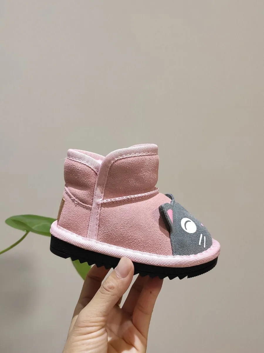 Toddler Kids Unisex Adorable Cat  Snow Boots Pink and Black