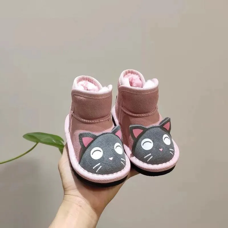 Toddler Kids Unisex Adorable Cat  Snow Boots Pink and Black