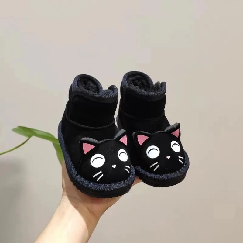 Toddler Kids Unisex Adorable Cat  Snow Boots Pink and Black
