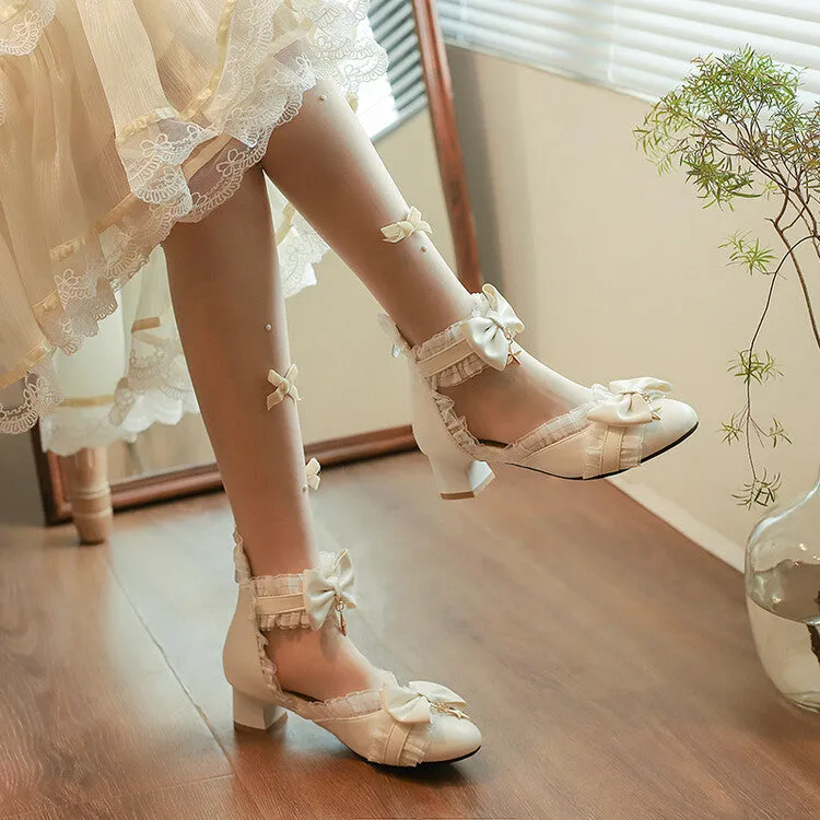 Women's Lace Bow Tie Block Heel Sandals