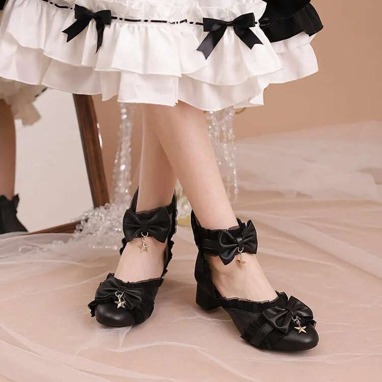 Women's Lace Bow Tie Block Heel Sandals