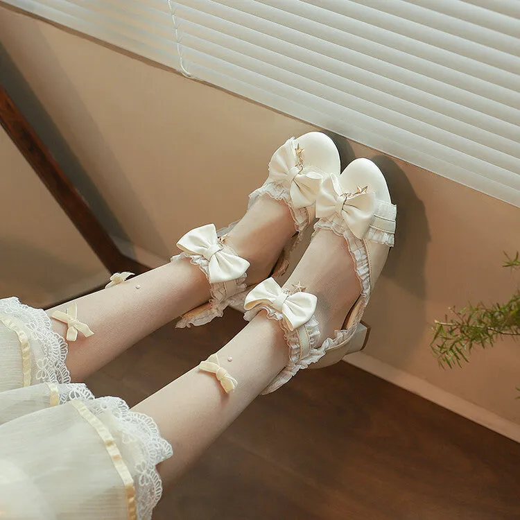 Women's Lace Bow Tie Block Heel Sandals