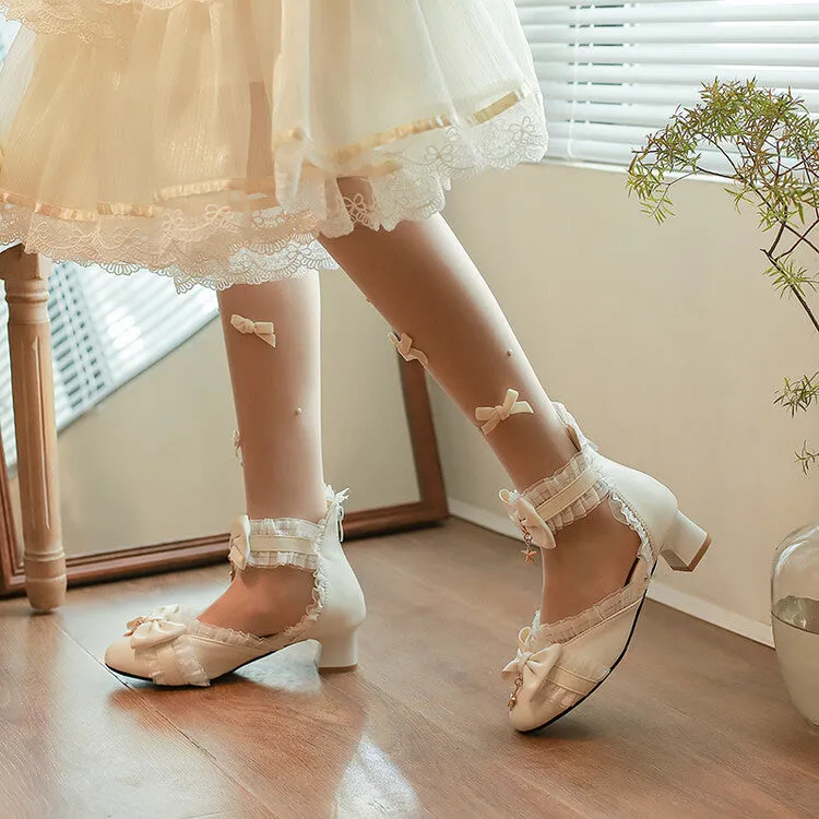 Women's Lace Bow Tie Block Heel Sandals