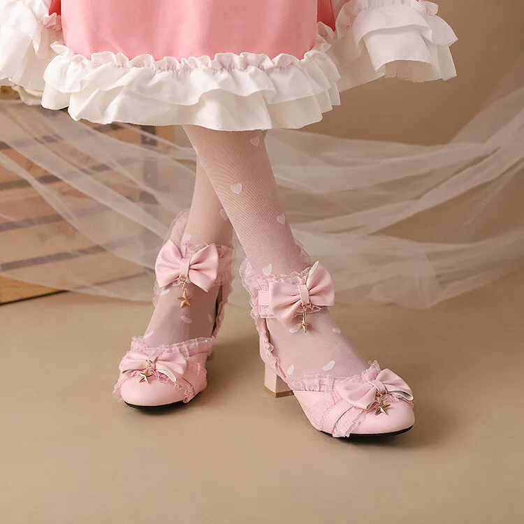 Women's Lace Bow Tie Block Heel Sandals