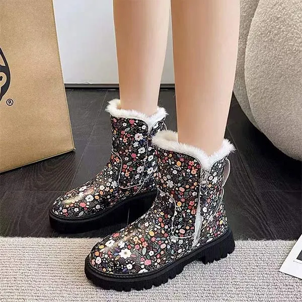 Women'S Round Toe Thick Sole Fleece Thick Warm Side Zipper Snow Boots 07937288C