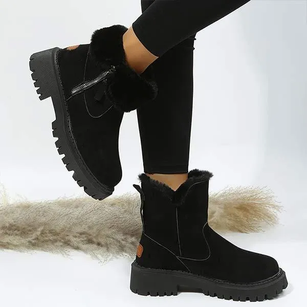 Women'S Round Toe Thick Sole Fleece Thick Warm Side Zipper Snow Boots 07937288C