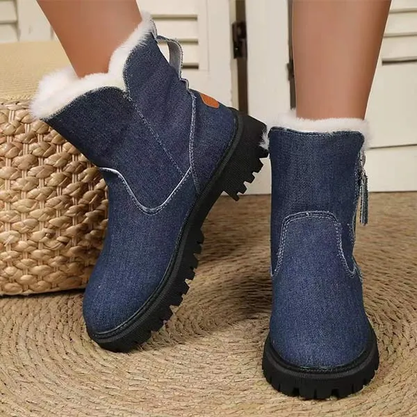 Women'S Round Toe Thick Sole Fleece Thick Warm Side Zipper Snow Boots 07937288C