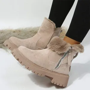 Women'S Round Toe Thick Sole Fleece Thick Warm Side Zipper Snow Boots 07937288C