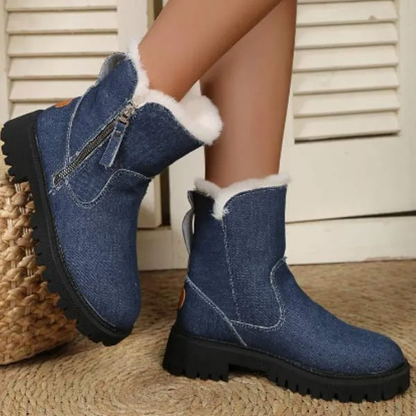 Women'S Round Toe Thick Sole Fleece Thick Warm Side Zipper Snow Boots 07937288C
