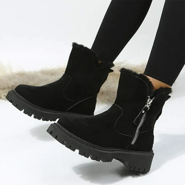 Women'S Round Toe Thick Sole Fleece Thick Warm Side Zipper Snow Boots 07937288C