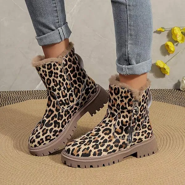 Women'S Round Toe Thick Sole Fleece Thick Warm Side Zipper Snow Boots 07937288C