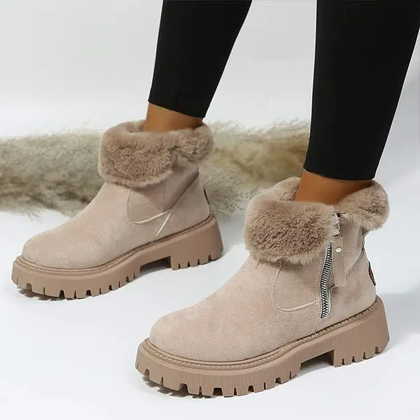 Women'S Round Toe Thick Sole Fleece Thick Warm Side Zipper Snow Boots 07937288C