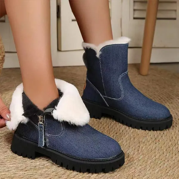 Women'S Round Toe Thick Sole Fleece Thick Warm Side Zipper Snow Boots 07937288C
