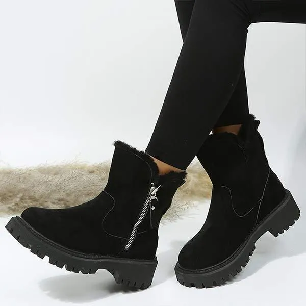 Women'S Round Toe Thick Sole Fleece Thick Warm Side Zipper Snow Boots 07937288C