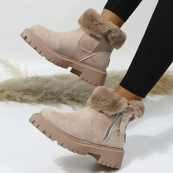 Women'S Round Toe Thick Sole Fleece Thick Warm Side Zipper Snow Boots 07937288C