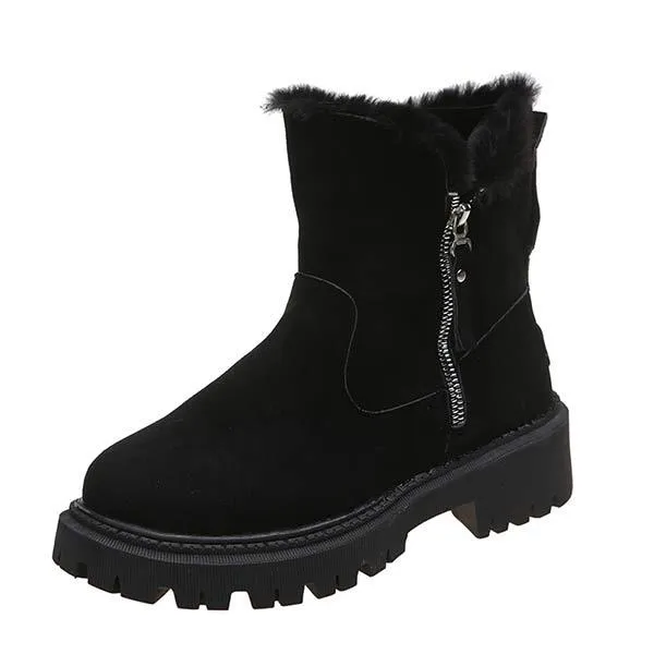 Women'S Round Toe Thick Sole Fleece Thick Warm Side Zipper Snow Boots 07937288C