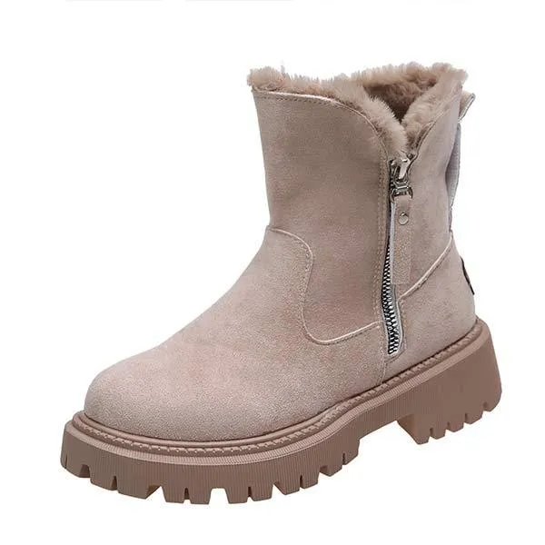 Women'S Round Toe Thick Sole Fleece Thick Warm Side Zipper Snow Boots 07937288C