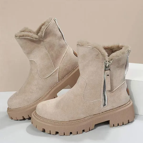 Women'S Round Toe Thick Sole Fleece Thick Warm Side Zipper Snow Boots 07937288C