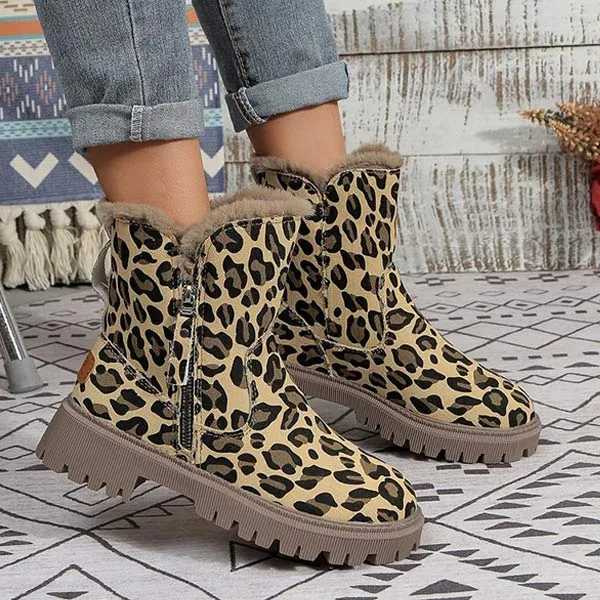 Women'S Round Toe Thick Sole Fleece Thick Warm Side Zipper Snow Boots 07937288C